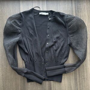 Zara Black Cardigan with Textured Sleeves